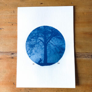 Cyanotype chat arbre 14.8 x 21 cm