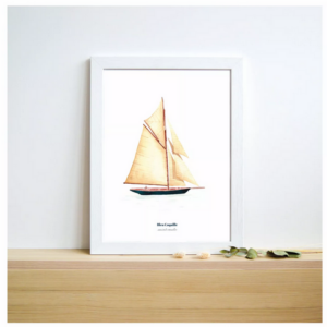 Affiche bateau Bleu Coquille 30x40 cm